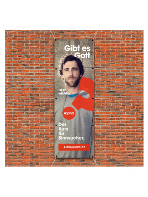 ALPHA-KURS Au&szlig;enbanner 100 x 300 cm - PVC-Plane, Motiv: Mann